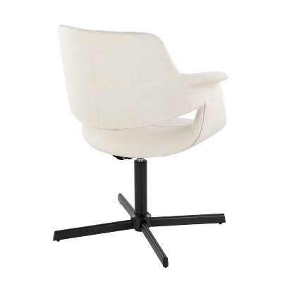 Cream Fabric and Black Metal Swivel Accent Chair