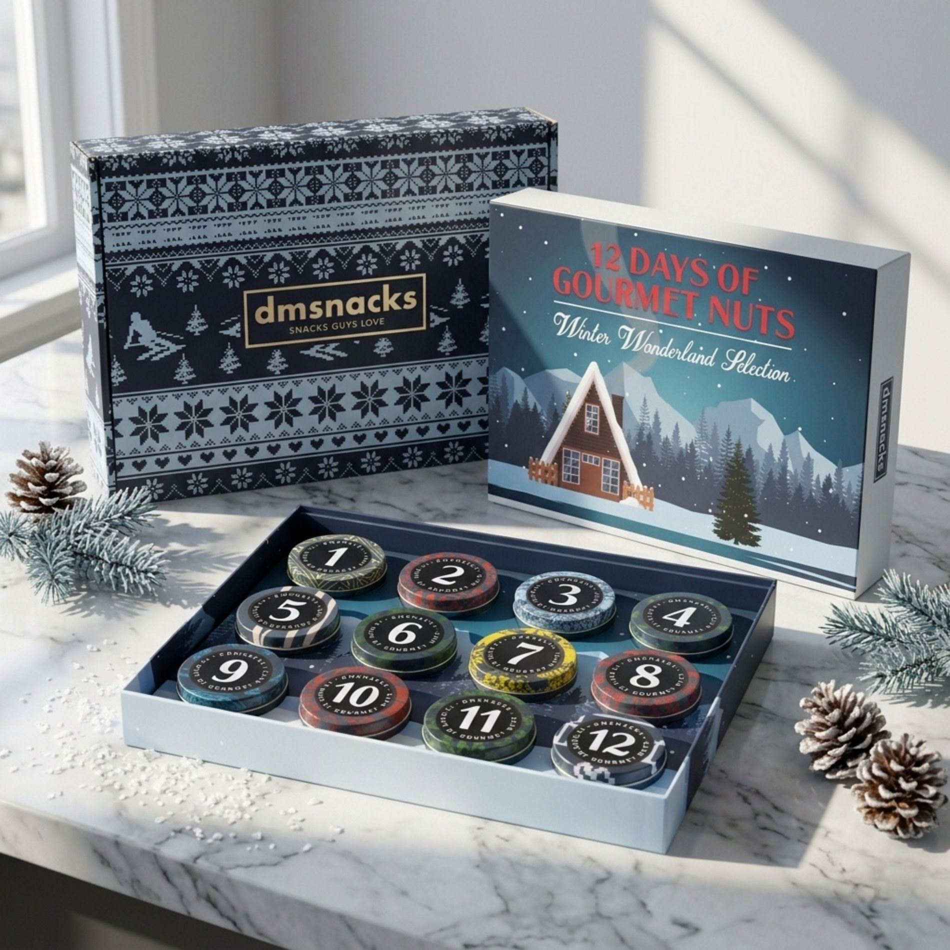 DM Snacks Advent Calendar 2026 For Adults, 12 Days Of Gourmet Nuts and Savory Snacks