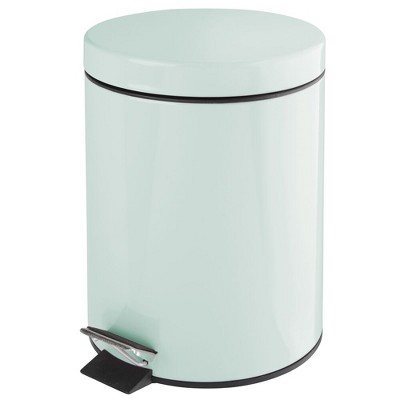 mDesign Small 1.3 Gallon Round Metal Step Trash Can, Liner/Handle - Mint Green