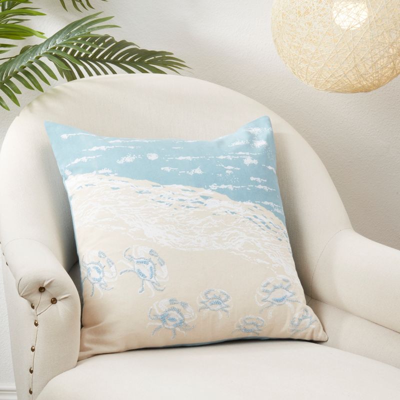 Saro Lifestyle Crabs By the Sea Down Filled Throw Pillow, Blue, 20"x20", 3 of 4