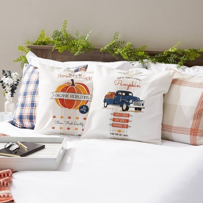 Autumn Plaid and Print Cotton Square Pillow Covers, 18x18, 4-Pack