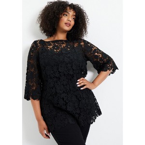 June + Vie by Roaman's Allover Lace Top - 1 of 4