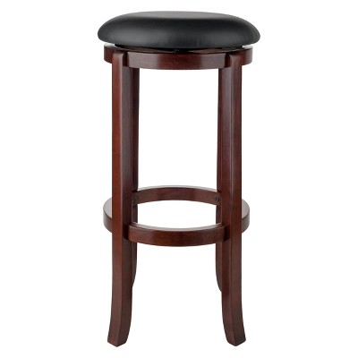 Elegant Transitional 30" Swivel Bar Stool in Walnut & Black Leather