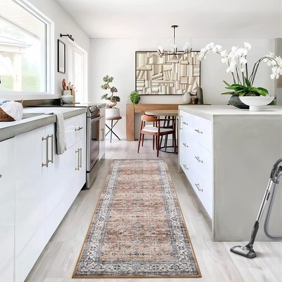 Vintage Washable Rug Floral  Distressed Area Rug Indoor Foldable Carpet for Living Room Bedroom