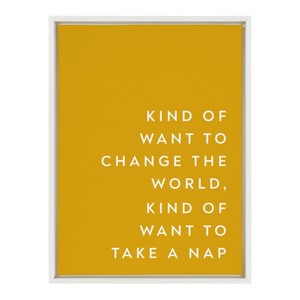 Kate and Laurel Sylvie Change the World Nap Framed Canvas by Apricot and Birch, 18x24, White - 1 of 4