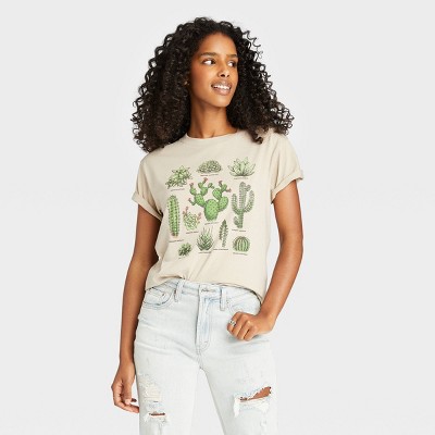 Women's Cactus Grid Short Sleeve Graphic T-Shirt - Taupe XS