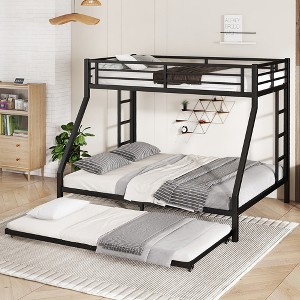 KWPZQEB Bunk Bed with Twin Size Trundle, Metal Bunk Bed with Ladder & Safety Guardrails, Easy Assembly, No Box Spring Needed, Black - 1 of 4