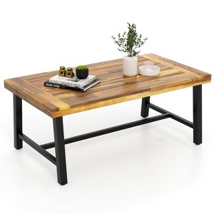 Tangkula Acacia Wood Coffee Table Outdoor Rectangle Center Table w/ Thickened Top - 1 of 4