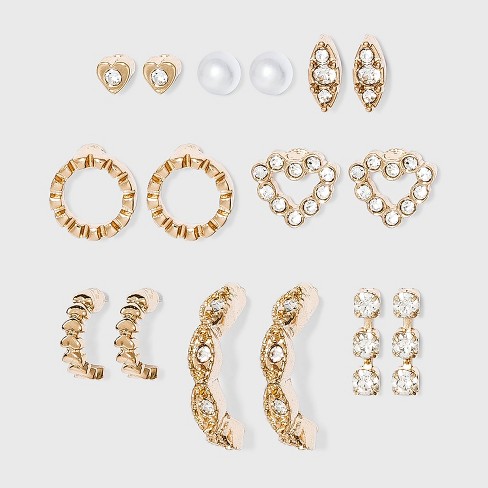 Multi Gold Hoops And Cubic Zirconia Stud Earring Set 8pc - A New Day™ :  Target