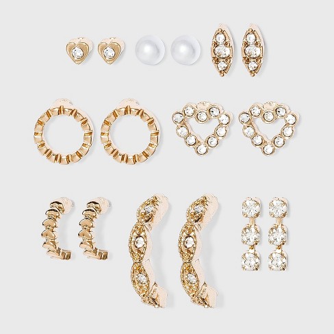 Crystal Glass Stud and Small Hoop Earring Set 8pc - A New Day™ Gold - image 1 of 2
