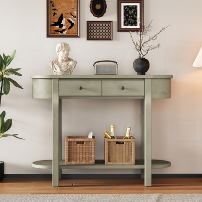 KIGFTSOD Elegant Retro Console Table - Curved Design, Smooth Glaze, Ideal for Entryways, Living & Hallway Decor