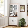 70" Farmhouse Pantry Cabinet, Kitchen Hutch Storage Cabinet with Glass Doors, Adjustable Shelves, Open Microwave Countertop - 2 of 4