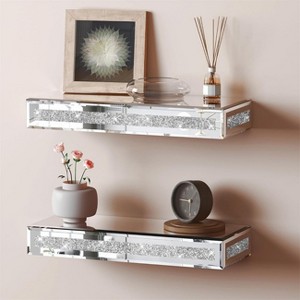 Artloge Luxury Silver Sparkle Mirrored Wall Shelf Floating Glass Shelf  Wall Trophy Holder Art Showcase Shelf with Crushed Diamond for Home Decor - 1 of 4
