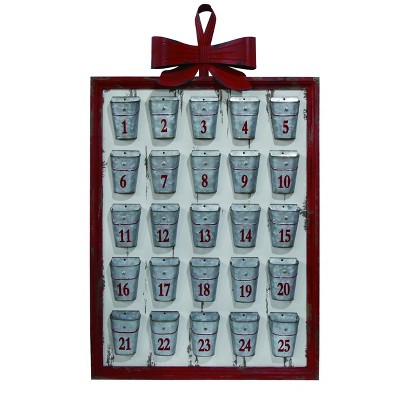 Transpac Wood 40 in. Silver Christmas Basket Framed Advent Calendar