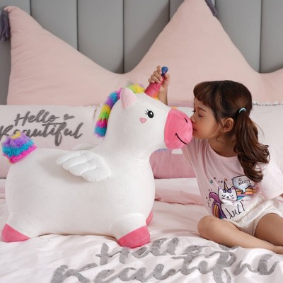 iPlay, iLearn Bouncy Pals Unicorn Horses, Toddler Girl Bouncing Animal Hopper, Inflatable Plush Hopping Toy, Outdoor Indoor Ride on Bouncer, Baby First Birthday Gift 18 Month 2 3 4 Year Old Kid