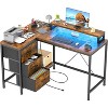 Acekool L-Shaped Gaming Desk with LED Lights, Power Outlets, Drawers & Shelves, Corner Computer Desk for Home Office, Black - 2 of 4