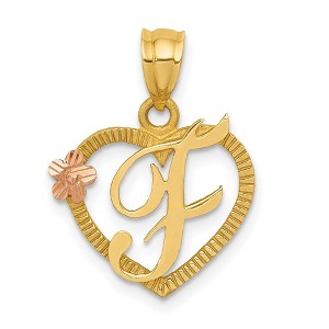 Black Bow Jewelry 14k Two Tone Gold Grace Collection 15mm Heart Initial F Pendant - 1 of 4