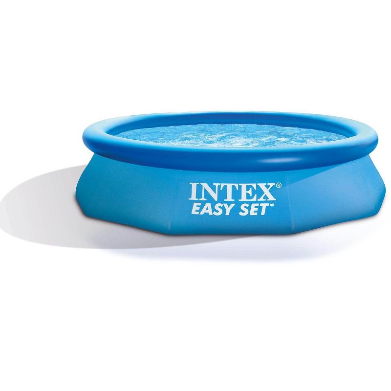 Intex Easy Set 10 Foot x 30 Inch Above Ground Inflatable Round Swimming Pool with 30 Gauge 3 Ply Side Walls and Drain Plug, Blue, 1 of 7