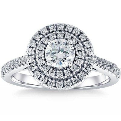Pompeii3 1 Ct T.W. Diamond Halo Moissanite & Lab Created Engagement Ring in 10k White Gold