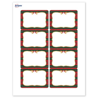 Avery Name Tags, 2-1/3" x 3-3/8", Gold-Red-Green Plaid, Matte, 80ct