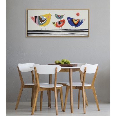 Colorful Birds Family Canvas Print with Natural Frame, 18x40