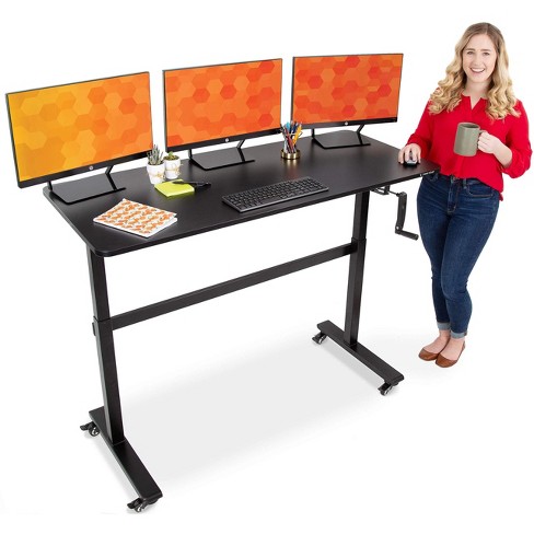 Tranzendesk Standing Desk?with Front Handle and Detachable Wheels - 55" Sit to Stand Workstation  Black  Stand Steady - image 1 of 4