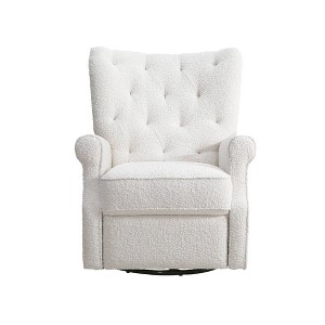 SECOND STORY HOME Alice Wingback Swivel Recliner Accent Chair- Cream Boucle - 1 of 4