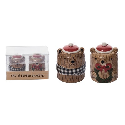 Transpac Dolomite 5 in. Multicolor Christmas Lodge Bear Salt and Pepper Shaker Set of 2