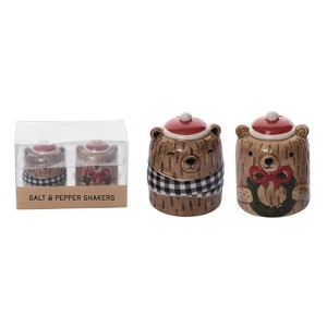 Transpac Dolomite 5 in. Multicolor Christmas Lodge Bear Salt and Pepper Shaker Set of 2 - 1 of 4
