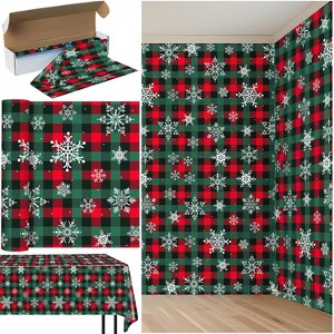 4.5x 100 Ft Roll of Christmas Buffalo Plaid Plastic Tablecloth Decorations with Cutter Box - 1 of 4