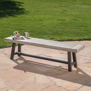 Light Grey Sandblast Finish Acacia Wood Bench with Black Rustic Metal Finish Frame - 1 of 4