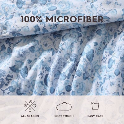 Twin Blue Microfiber Reversible Quilt Set with Ruffles