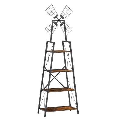 VYNXARIA Rustic Brown and Black 4 - Tier Narrow Book Shelf for Living Room, Bedroom & Kitchen