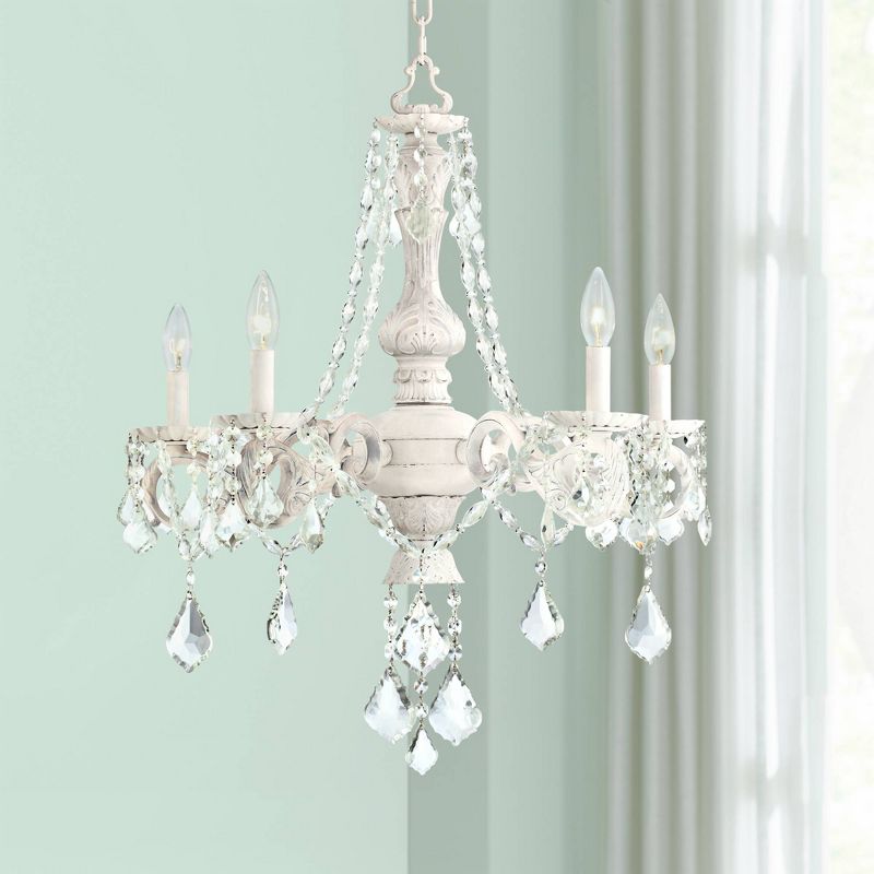 Kathy Ireland Chateau de Conde Antique Rubbed White Pendant Chandelier 26" Wide French Crystal 5-Light Fixture for Dining Room House Kitchen Island, 2 of 8