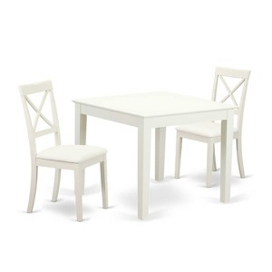 HomeStock 3-Piece Linen White Finish Solid Wood Top Dining Table Set - 1 of 4
