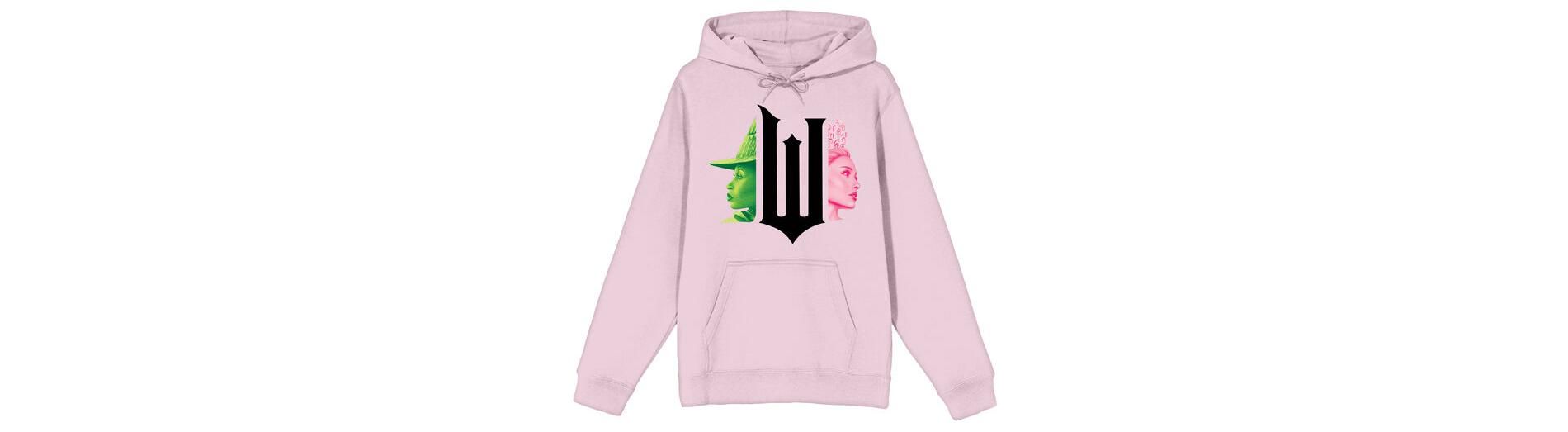Wicked: Part 1 Glinda and Elphaba Green and Pink Adult Cradle Pink Long Sleeve Hoodie