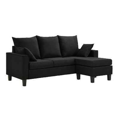 miBasics Dancesky Transitional L Shaped Reversible Sofa Sectional Black: Upholstered with Foam, Wood Frame