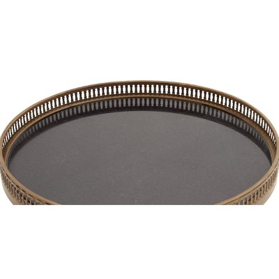 Black Round Metal and Stone Accent Table with Graduated Legs