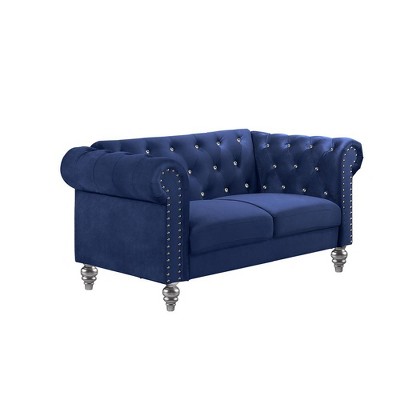 New Classic Furniture, Emma Velvet Fabric Loveseat with Rolled Arms in Royal Blue