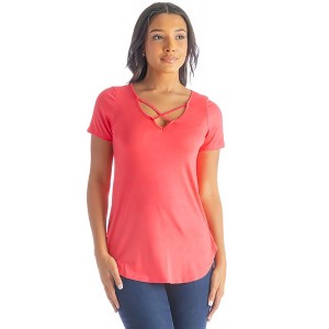 Womens V Neck Criss Cross Neckline T Shirt Tunic Top - 24seven Comfort Apparel™ - 1 of 4
