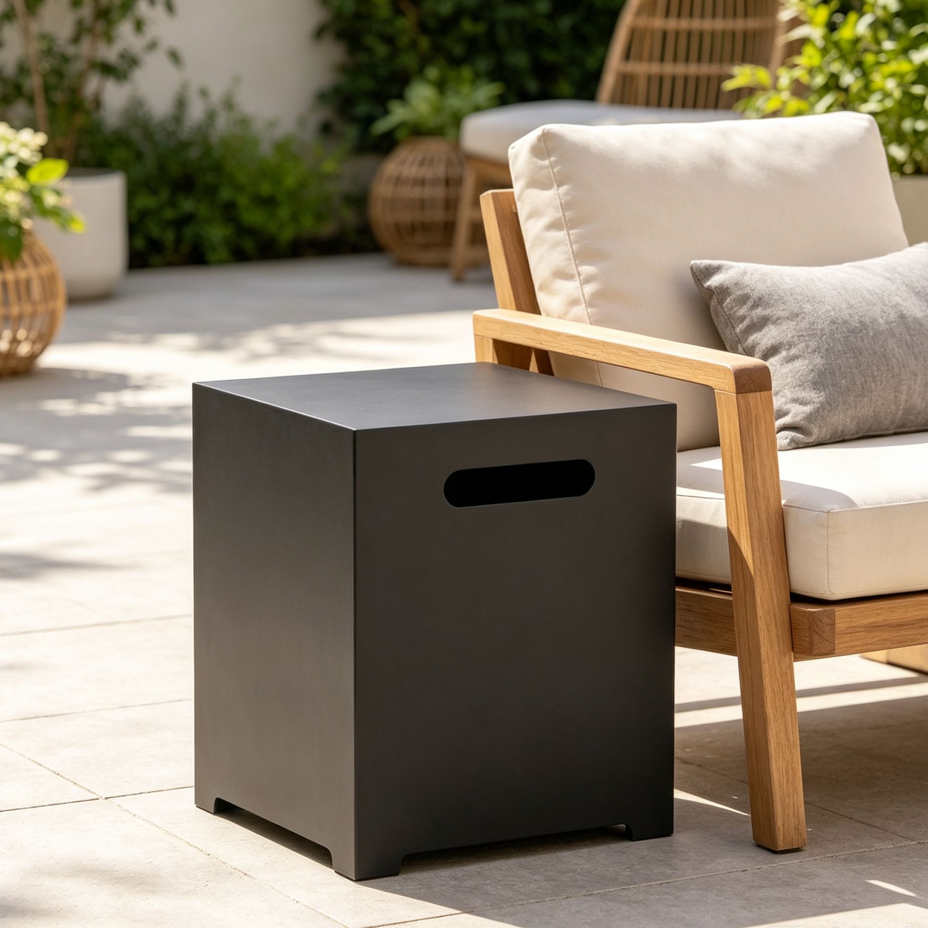 Patio End Table Square Propane Tank Cover Table Weather-Resistant Gas Tank Holder Outdoor Side Table, No Assembly, Gray - ModernLuxe