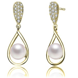 Guili Sterling Silver Drop Earrings with Freshwater Pearl and Cubic Zirconia in Rhodium or 14K Gold Plating for a Graceful, Chic, and Timeless Look - 1 of 4
