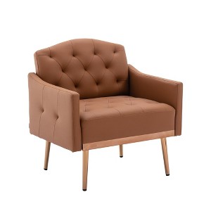 Tufted Decorative Fabric Armchair with Gold Metal Legs for Living Room Bedroom Office - 1 of 4
