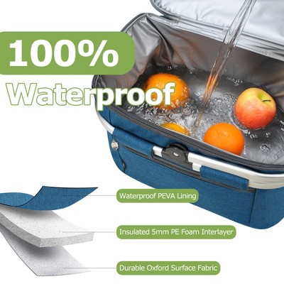 Large Blue Insulated Picnic Basket with Metal Handle, 34L