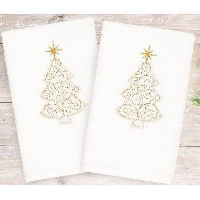 Christmas Tree Fingertip Towels Embroidered Holiday Set of 2 White Red Black