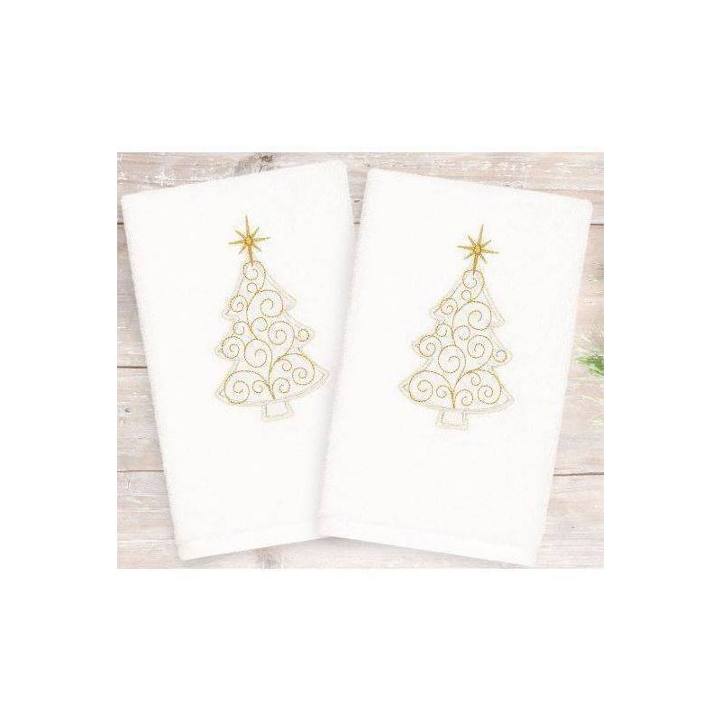 2pk Gold Tree Christmas Hand Towel Set White - Linum Home Textiles, 1 of 5