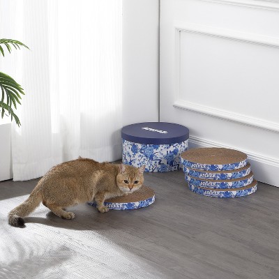 THE LICKER STORE Kate 12" Modern Patterned Cardboard Reversible Cat Scratcher Pad In Box with Catnip, Blue/White (5-Pack)