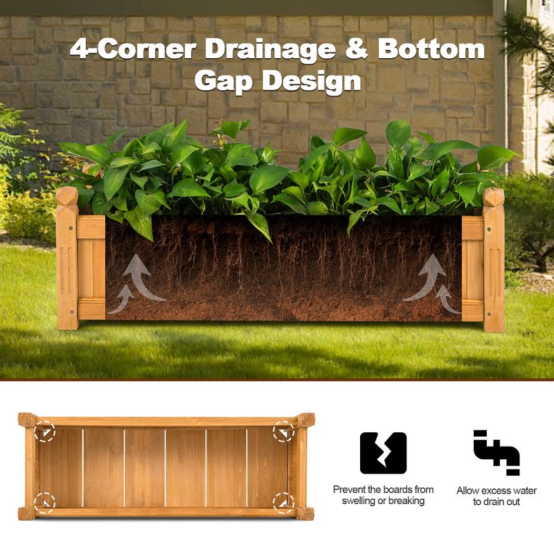 Costway Wooden Rectangular Planter Box Raised Garden Bed for Plants with 4 Corner Drainage, 5 of 11