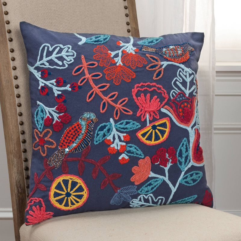 20&#34;x20&#34; Oversize Poly Filled Floral with Bird Square Throw Pillow Dark Blue - Rizzy Home, 6 of 7