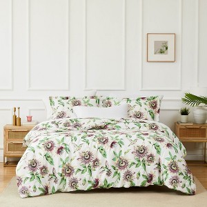 Southshore Fine Living Passiflora 300 Thread-Count 100% Cotton Sateen Floral Duvet Cover Set - 1 of 4